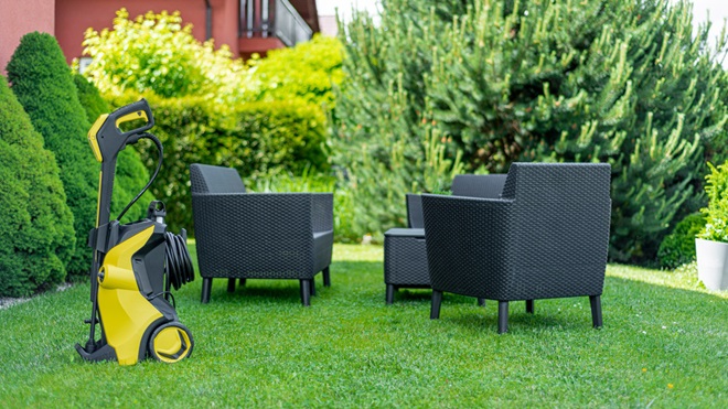 cleaning outdoor furniture with pressure washer